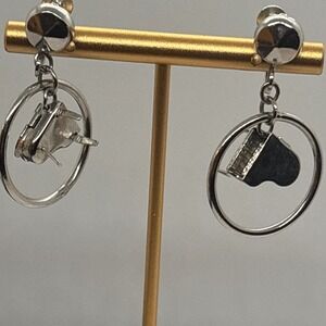 Vintage Grand Piano Earrings Silver Tone Hoop Screw Back Musical Theme Novelty
